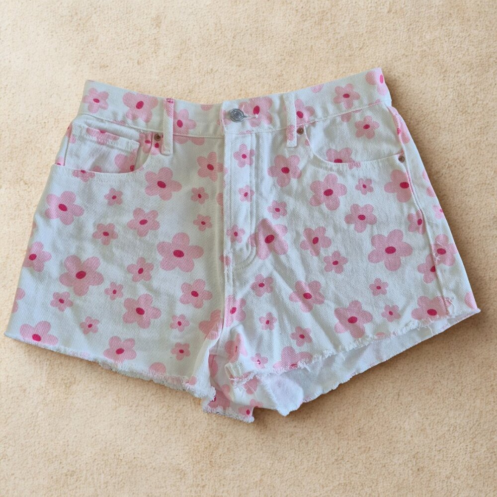 Pacsun Vintage High Rise Cut Off Shorts Womens Sz 27 White Daisy Denim